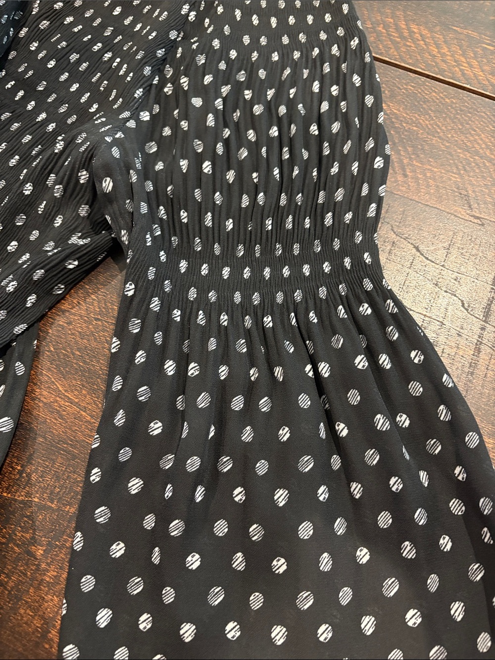Spense Black Polka Dot Smocked Babydoll Blouse - Picture 4 of 4